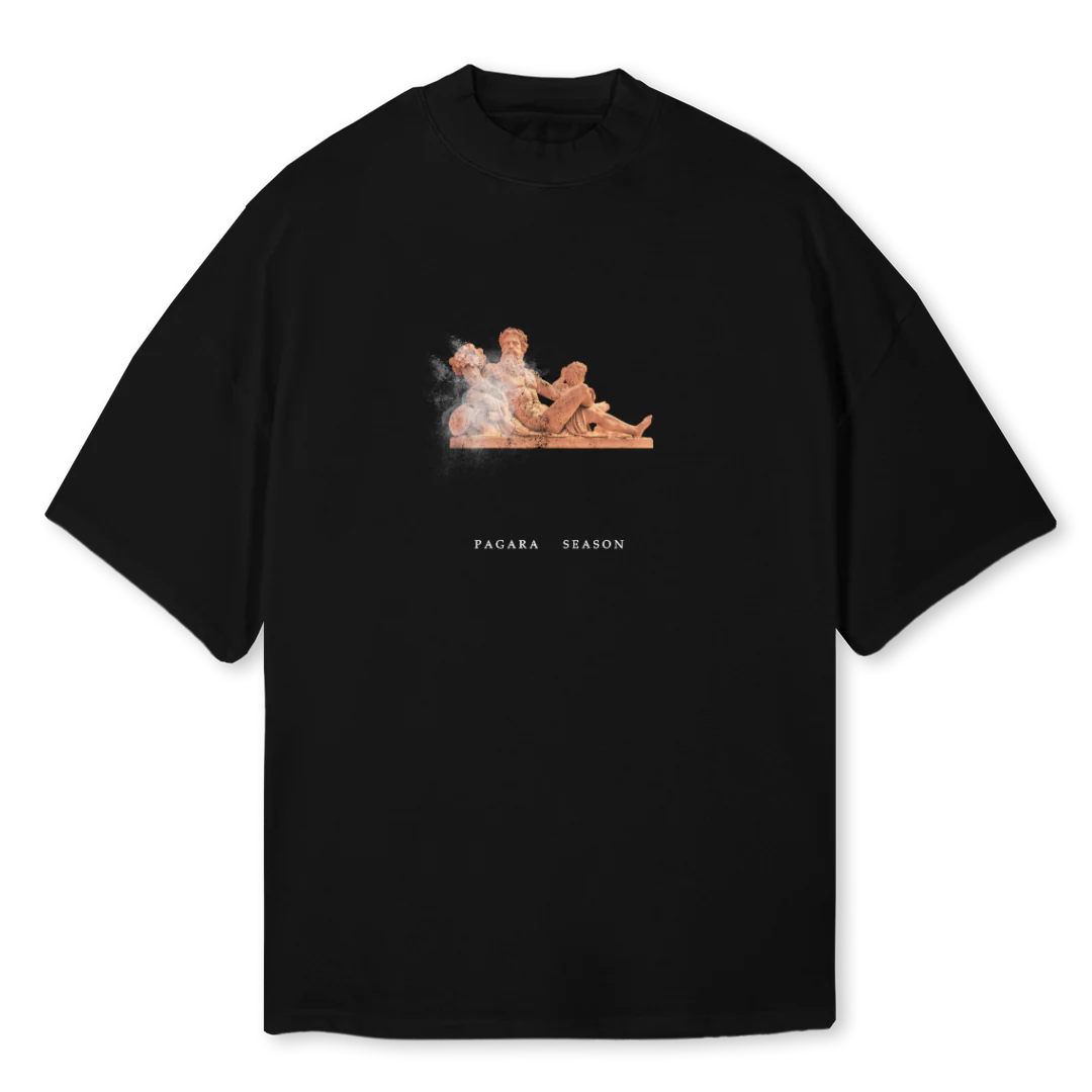 DESERTDUSTZEUS Black Oversized Mock Neck Tee.