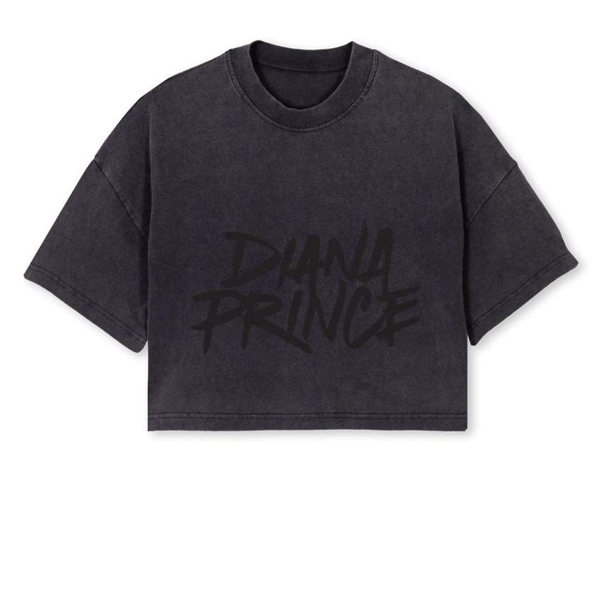 DIANACROPPED Vintage Black Cropped Oversized Tee.