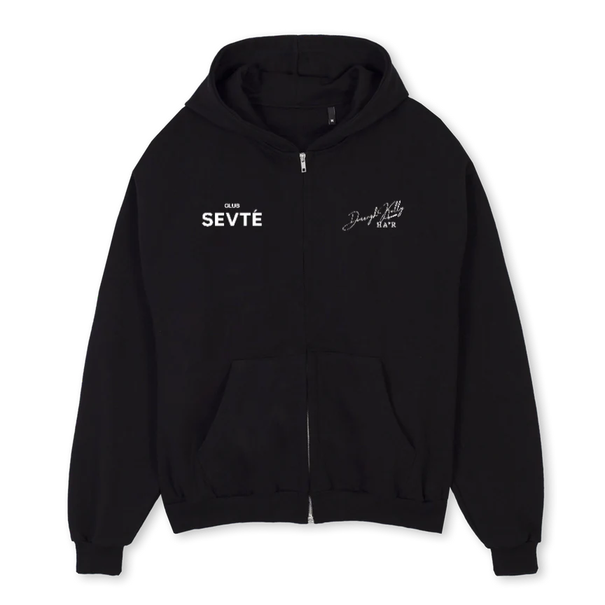 DKXSEVTE Black Oversized Zipped Hoodie.