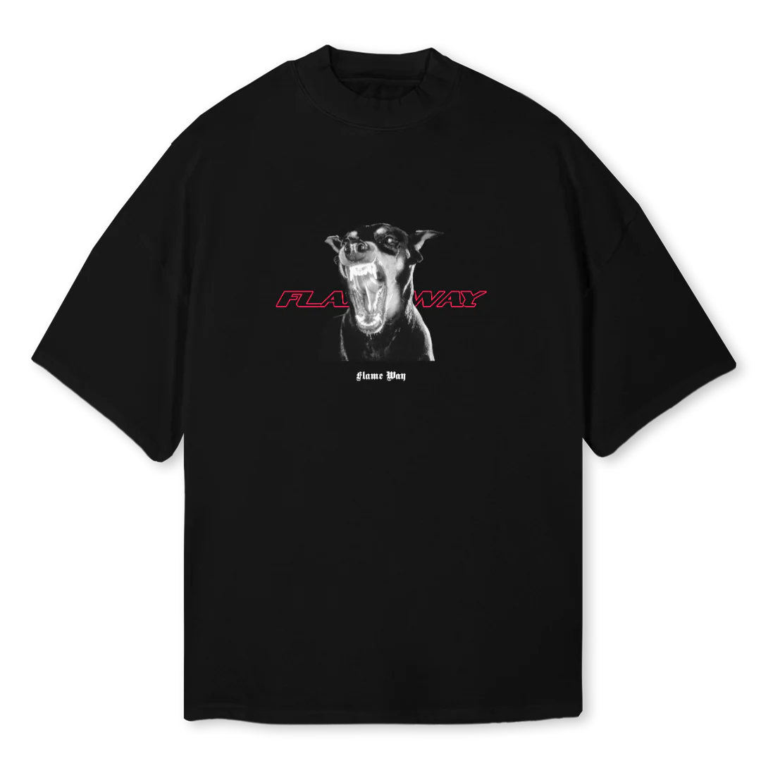 DOBERMAN TEE Black Oversized Mock Neck Tee.