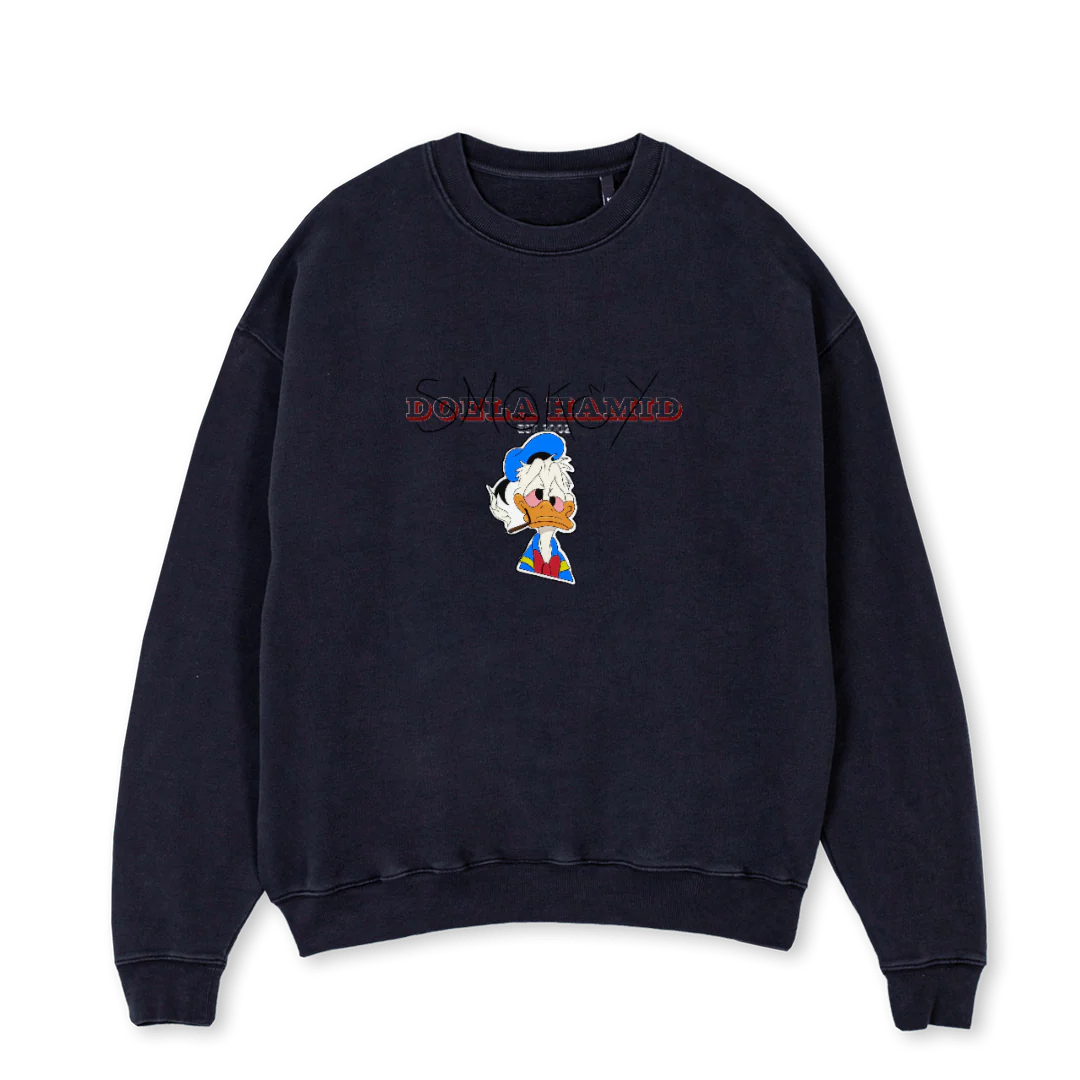 DOELA HAMID SWEATER Vintage Black Oversized Crewneck Sweater.