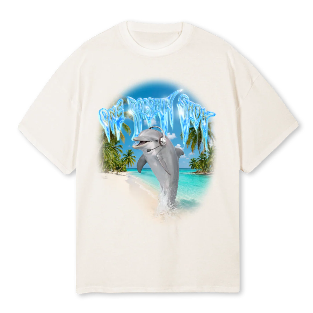 DOLPHSHOW Vintage White Oversized Tee.