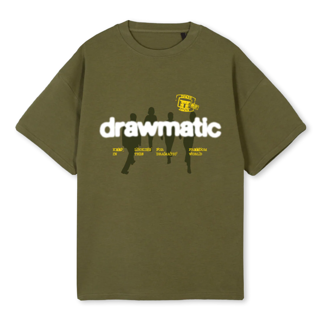 DRAMATIC WORLD Kaki Oversized Tee.