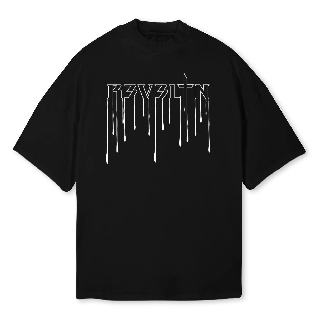 DRIP Black Oversized Mock Neck Tee.
