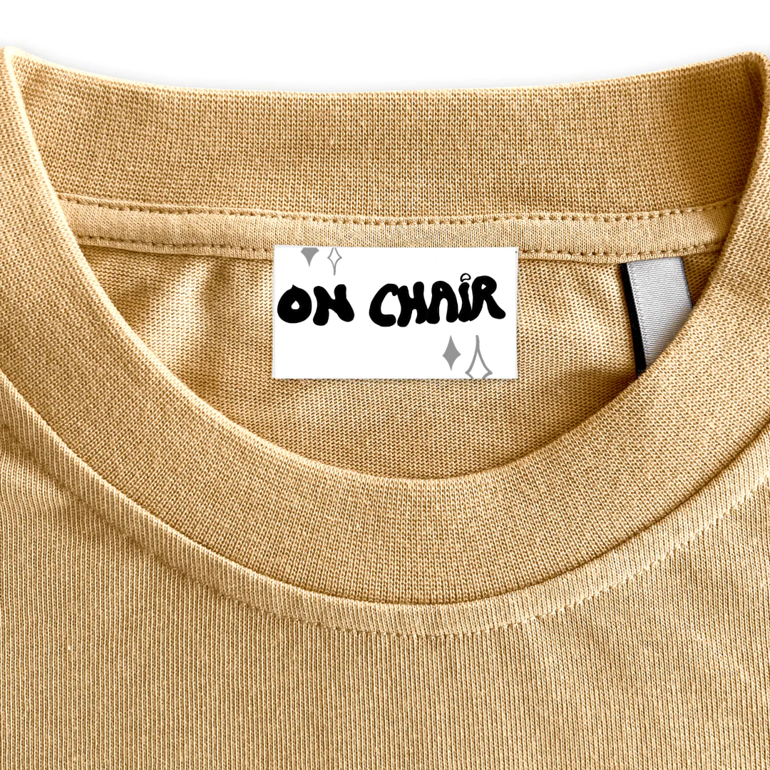 DROP ON CHAIR Custom Neck Label.