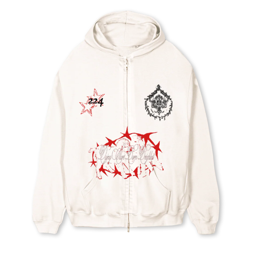 DYINGSTARHOODIE Vintage White Regular Zipped Hoodie.