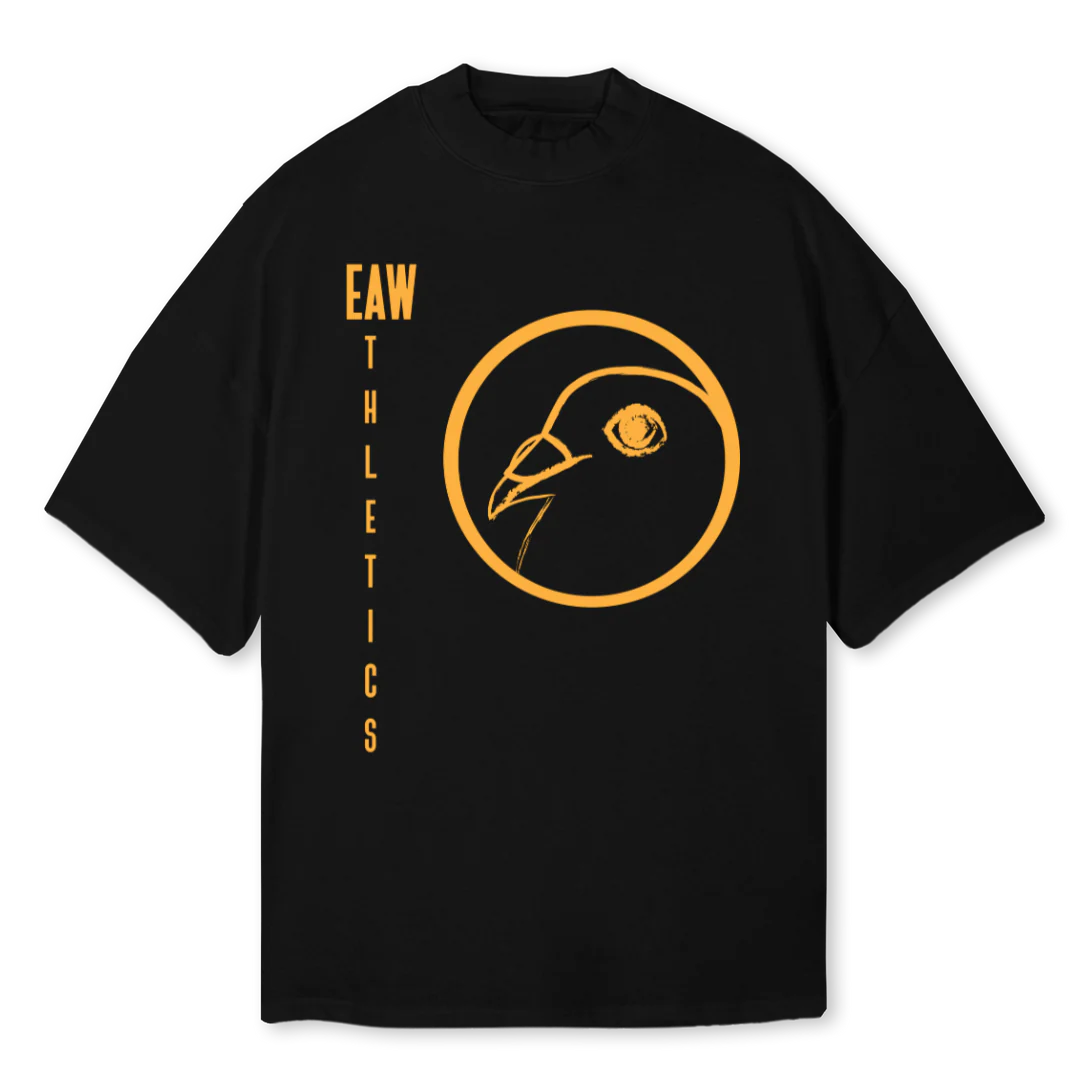 EAWATHLETICS Black Oversized Mock Neck Tee.