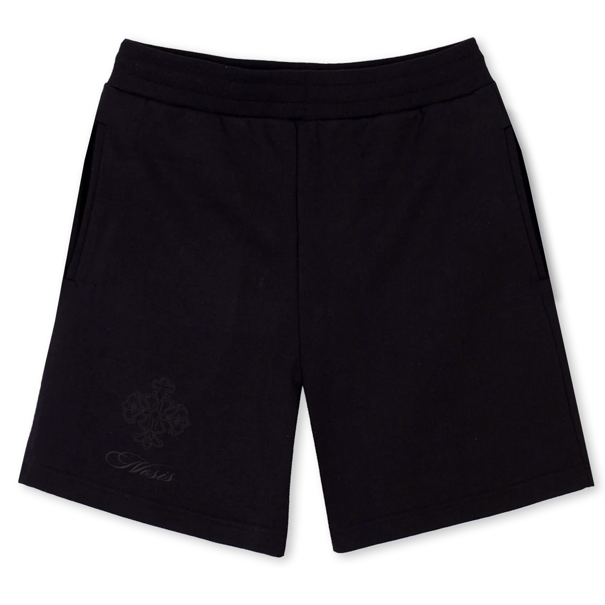 EMBLEMSHORTS Black Relaxed Sweatshorts.