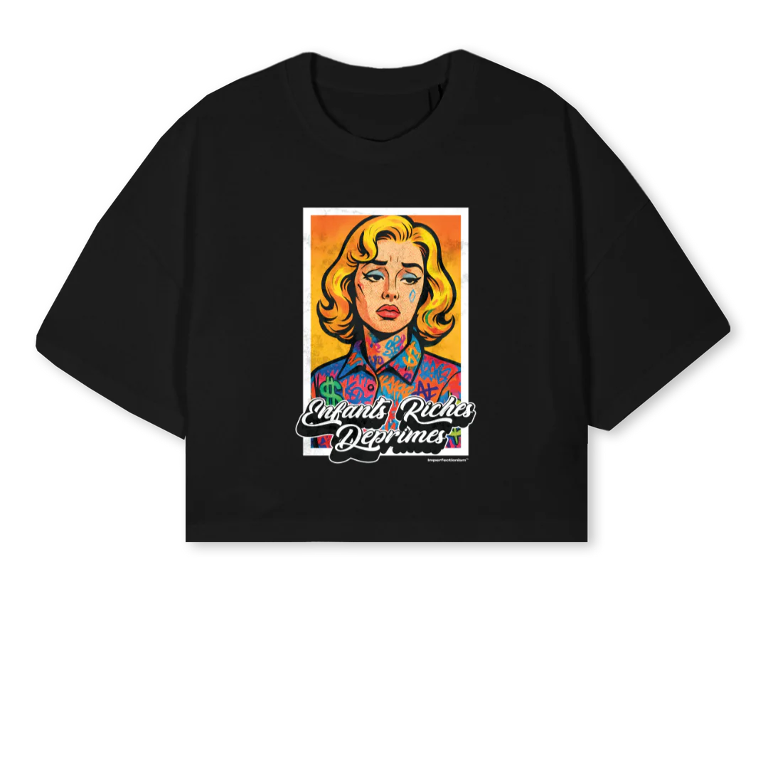 ENFANTS Black Cropped Oversized Tee.