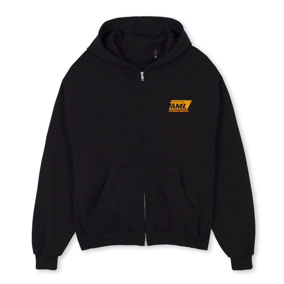 EXPRESSSERVICE Black Oversized Zipped Hoodie.