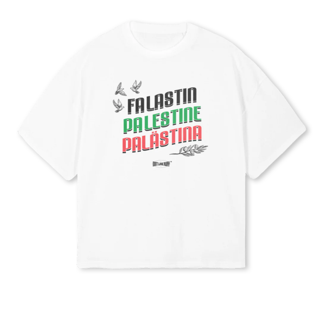 FALASTINW White Oversized Boxy Tee.