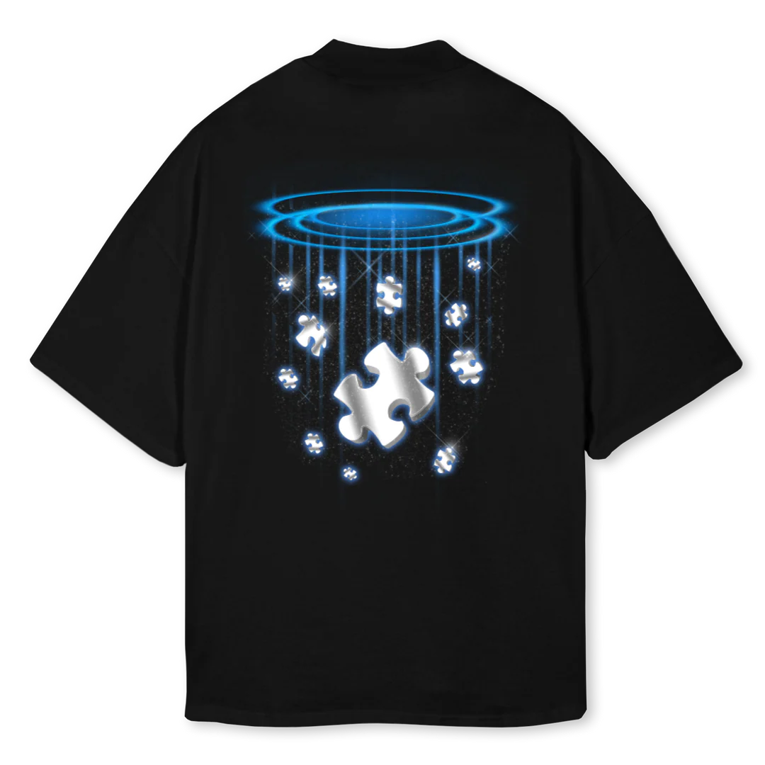 FALLEN PIECES Black Oversized Mock Neck Tee. - Image 2