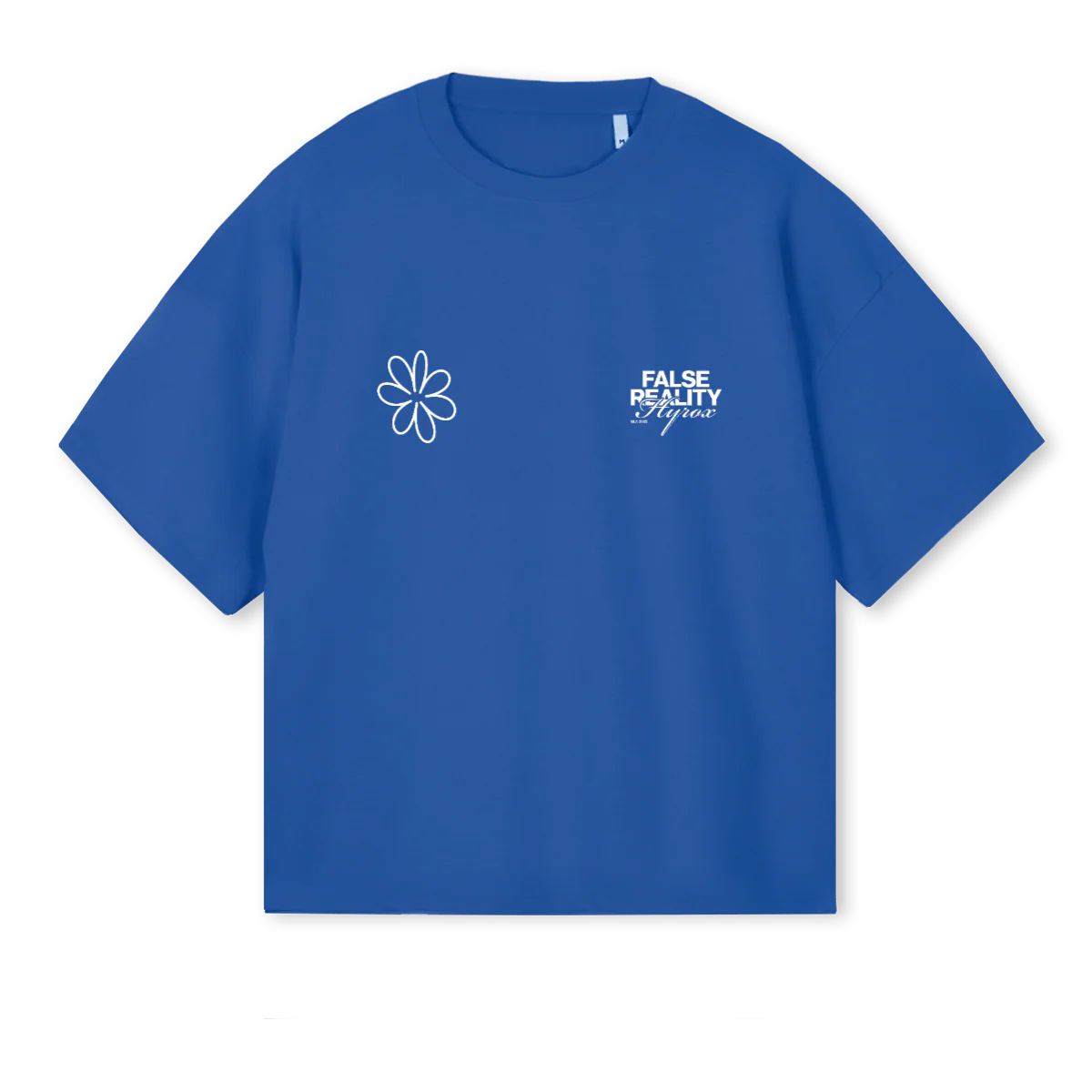 FALSE REALITY HYROX Cobalt Blue Oversized Boxy Tee.