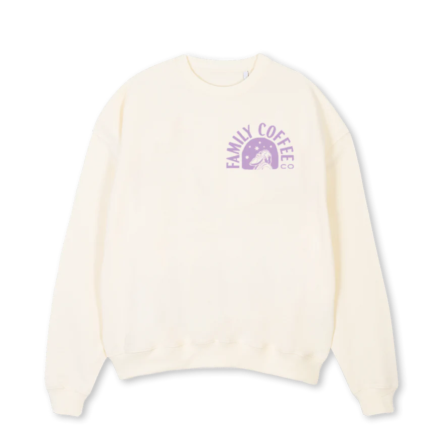 FAMILYCOFFEECREWPURP Cream Oversized Crewneck Sweater.
