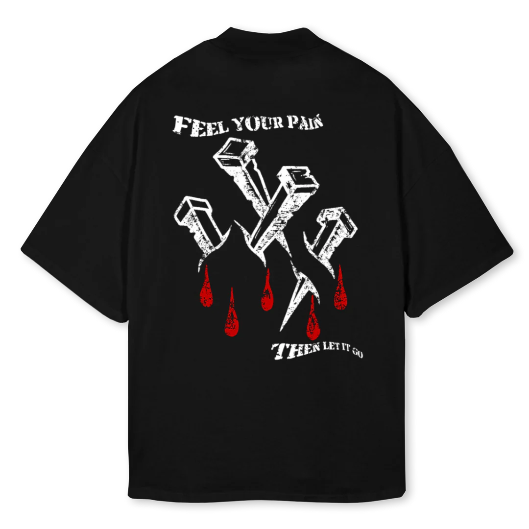 FEELPAINLETGO Black Oversized Mock Neck Tee. - Image 2