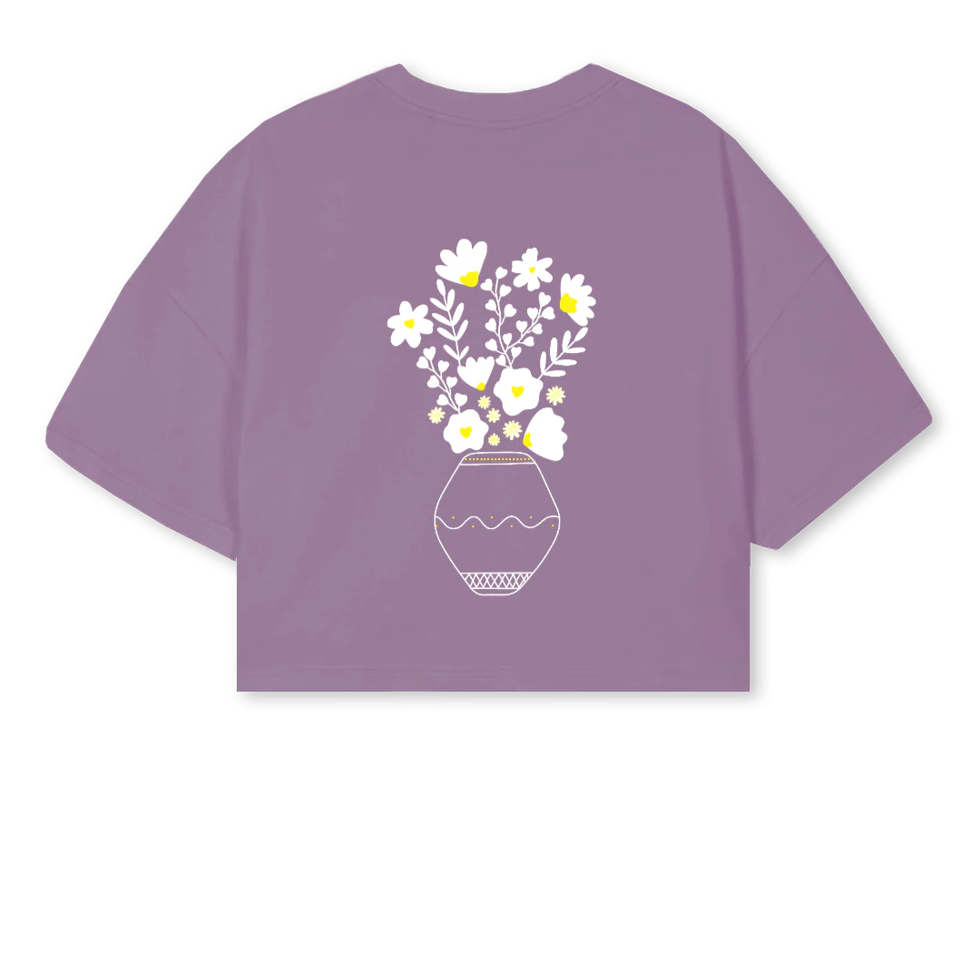 FEMME LILAS Purple Cropped Oversized Tee. - Image 2