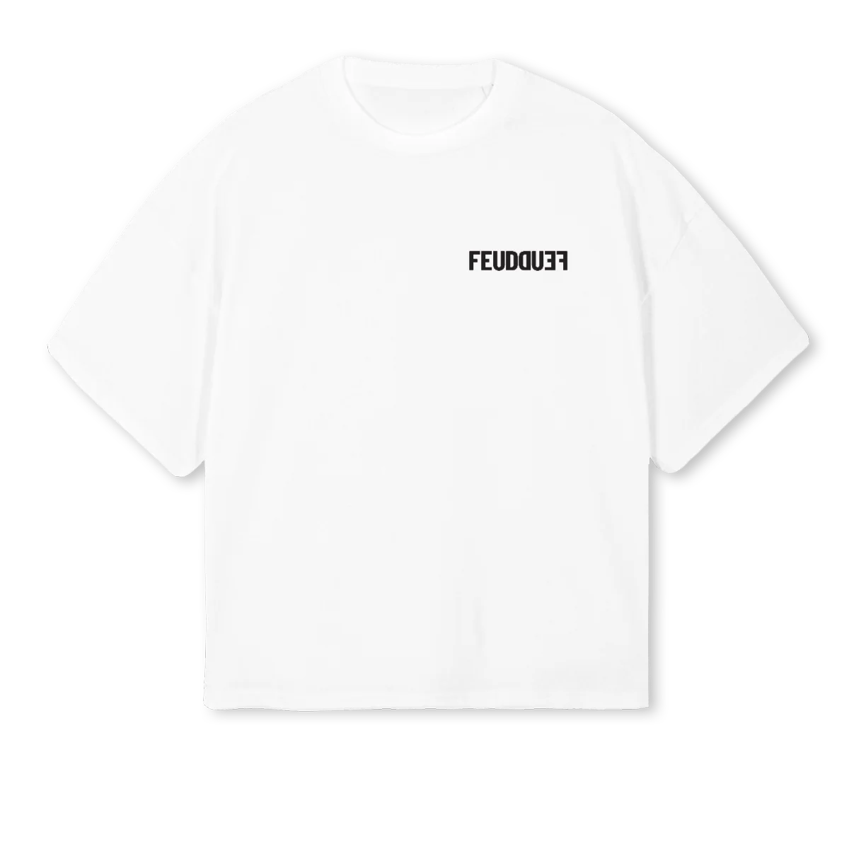 FEUDBOXTWHITETWOLOGO White Oversized Boxy Tee.