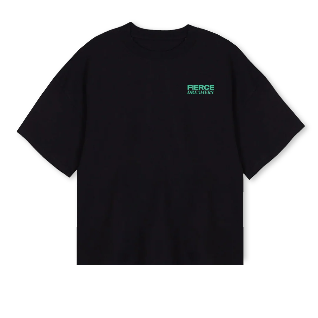 FIERCE DREAMERS FLOW Black Oversized Boxy Tee.