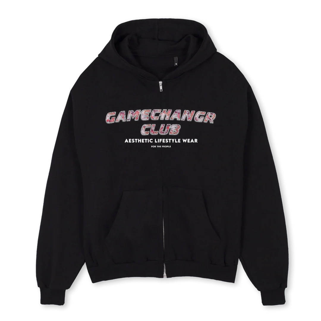 FIFTYPOUNDZIPPER Black Oversized Zipped Hoodie.