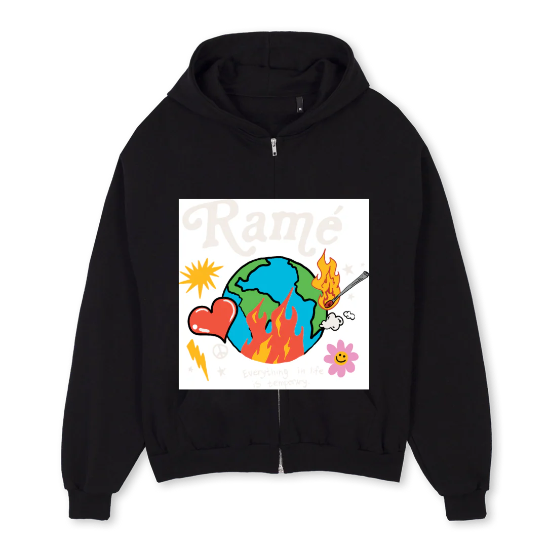 FIRE Black Oversized Zipped Hoodie.