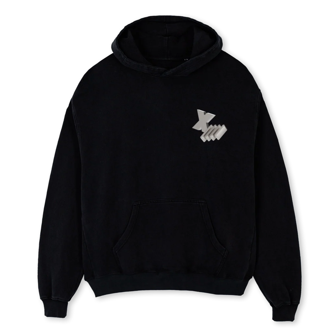FLEXMETAL Black Oversized Hoodie.