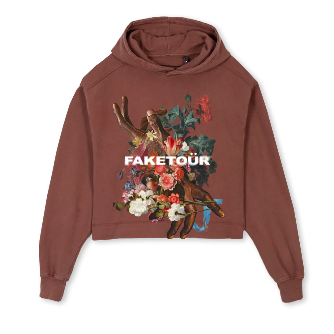 FLWRCROPHOODIE Vintage Brown Cropped Hoodie.
