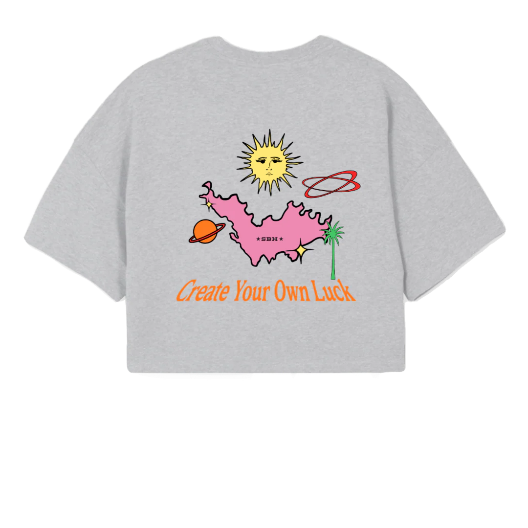 FORTUNACROPLIGHTGREY Light Grey Marl Cropped Oversized Tee. - Image 2