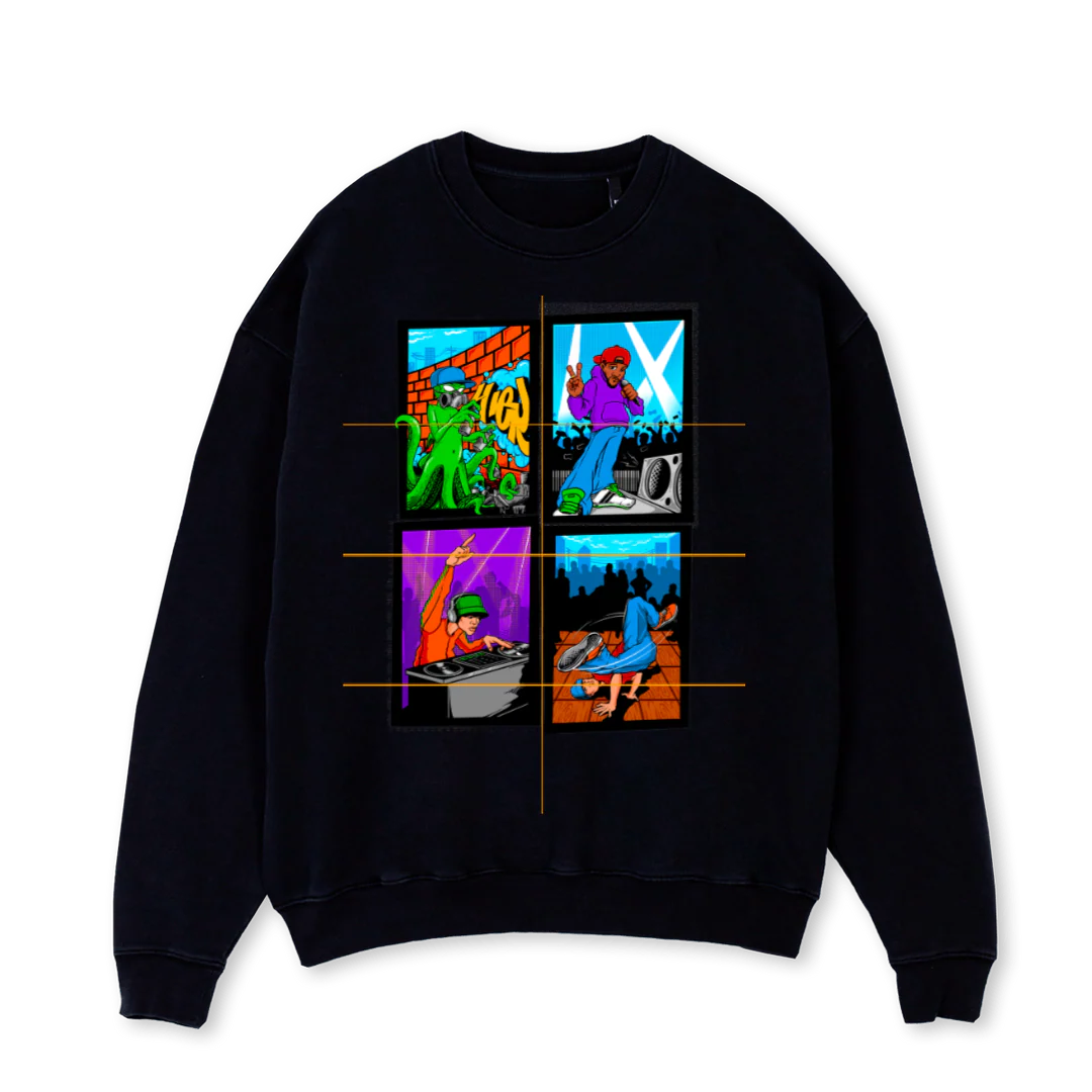 FOURCHARACTERDESIGN Black Oversized Crewneck Sweater.