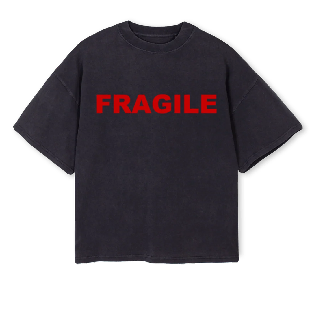 FRAGILEPRSNLTSHIRT Vintage Black Oversized Boxy Tee.