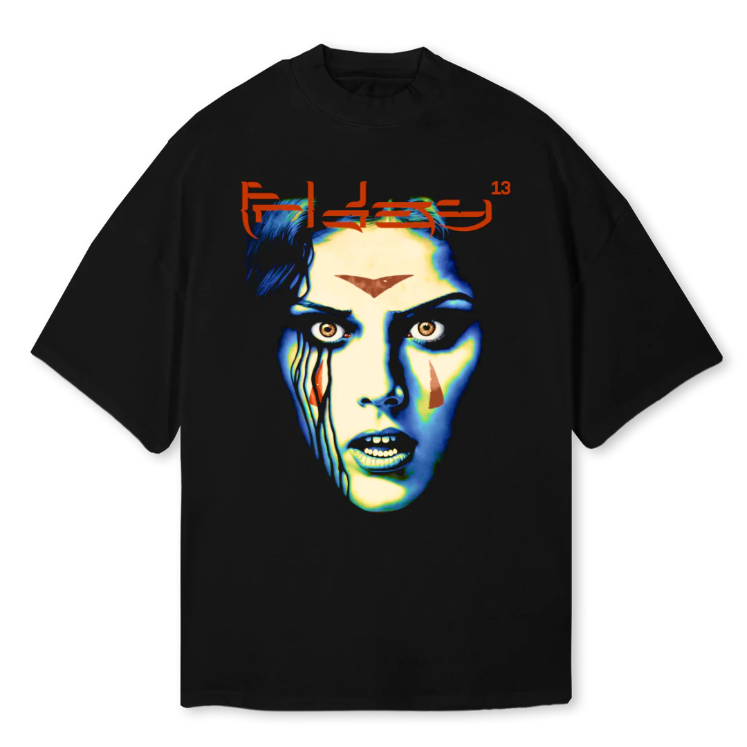 FRIDAY BY ALI Black Oversized Mock Neck Tee.