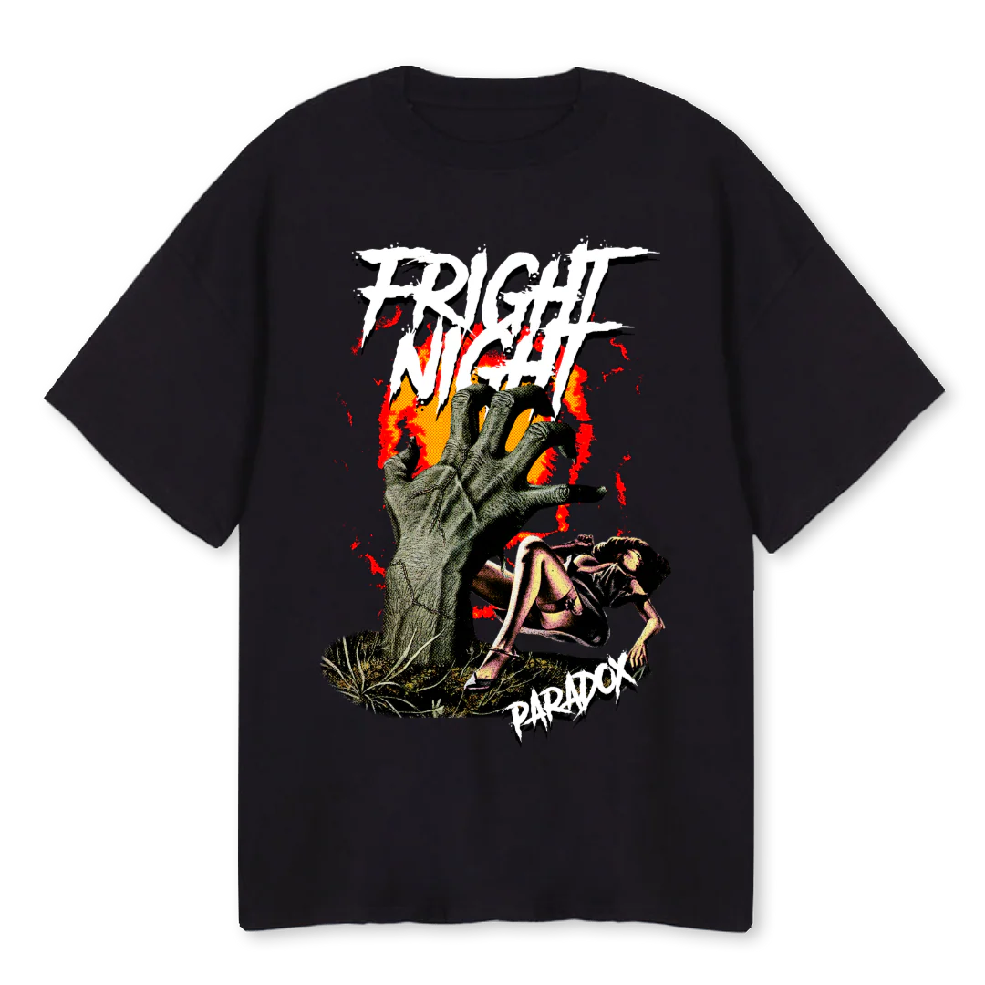 FRIGHTNIGHTPARADOX Black Oversized Tee.