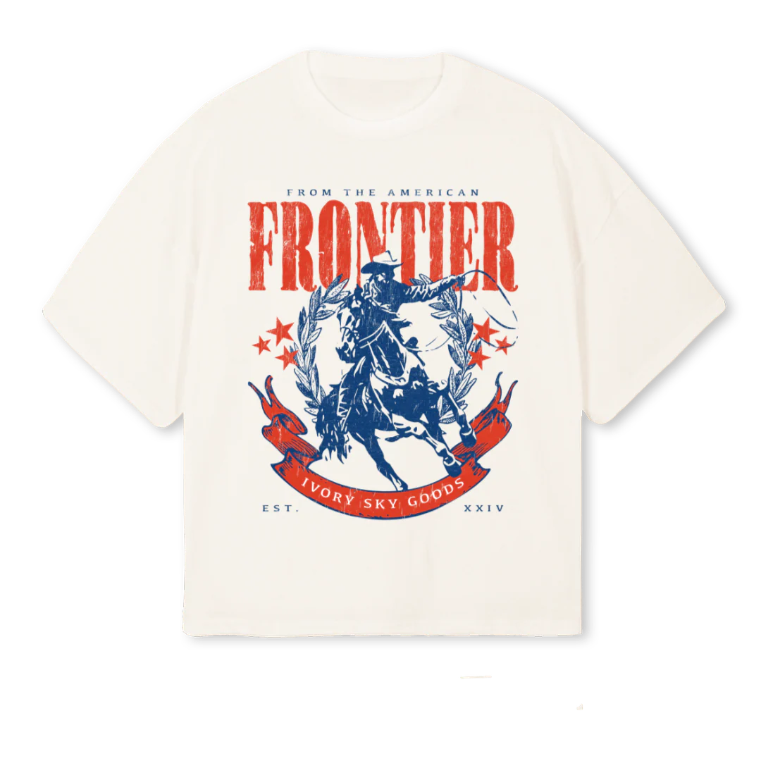 FRONTIER Vintage White Oversized Boxy Tee.
