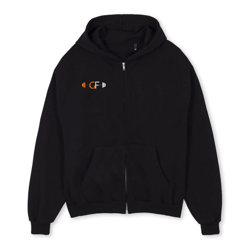 GATERFITNESS_ZH Black Oversized Zipped Hoodie.