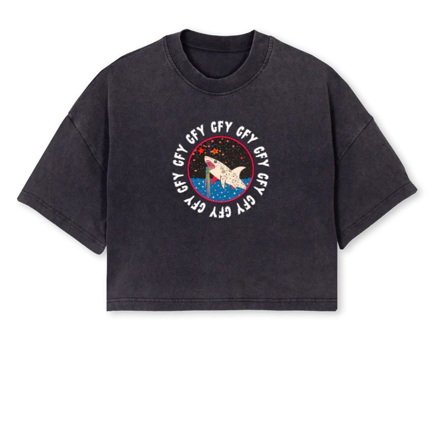 GFYAPEX Vintage Black Cropped Oversized Tee.