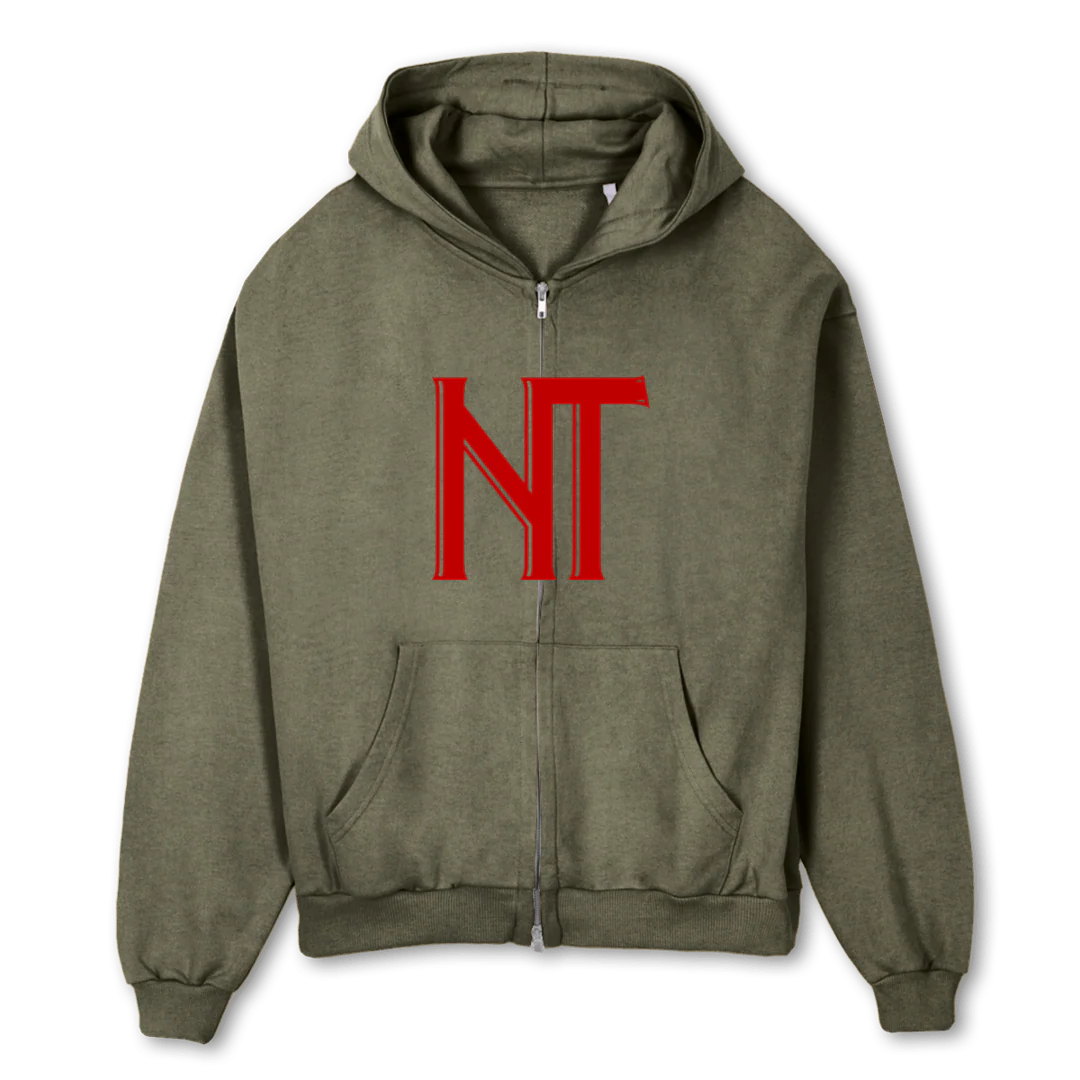 GILETNT Vintage Olive Oversized Zipped Hoodie.