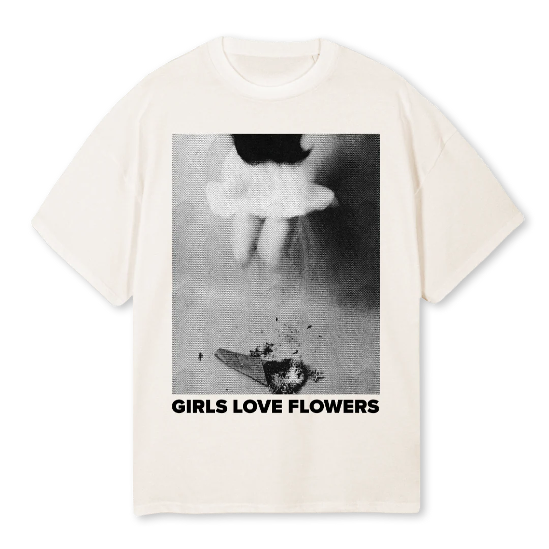 GLFVWHITEFFLOWERS Vintage White Oversized Tee.