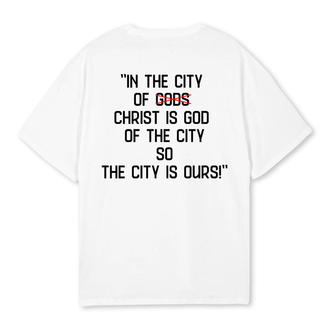 GODOFTHECITYREGNECK White Oversized Tee. - Image 2