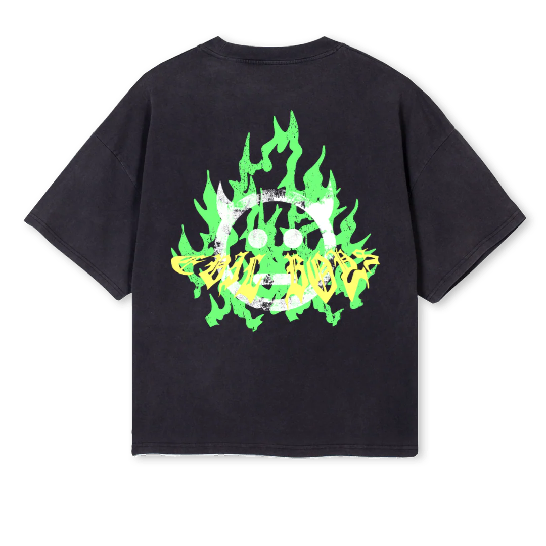 GREENFLAMEYELLOWEVBX Vintage Black Oversized Boxy Tee. - Image 2
