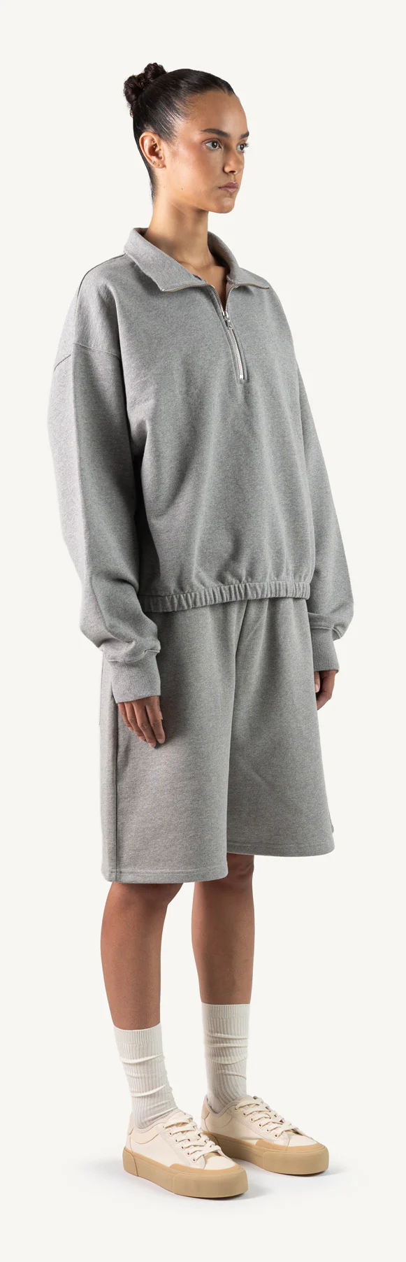 Grey Marl Oversized Boxy 1/4-Zip Sweater. - Image 3
