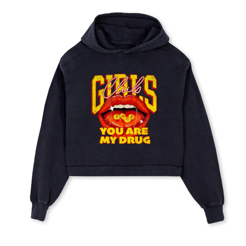 GRLSCLUB Vintage Black Cropped Hoodie.