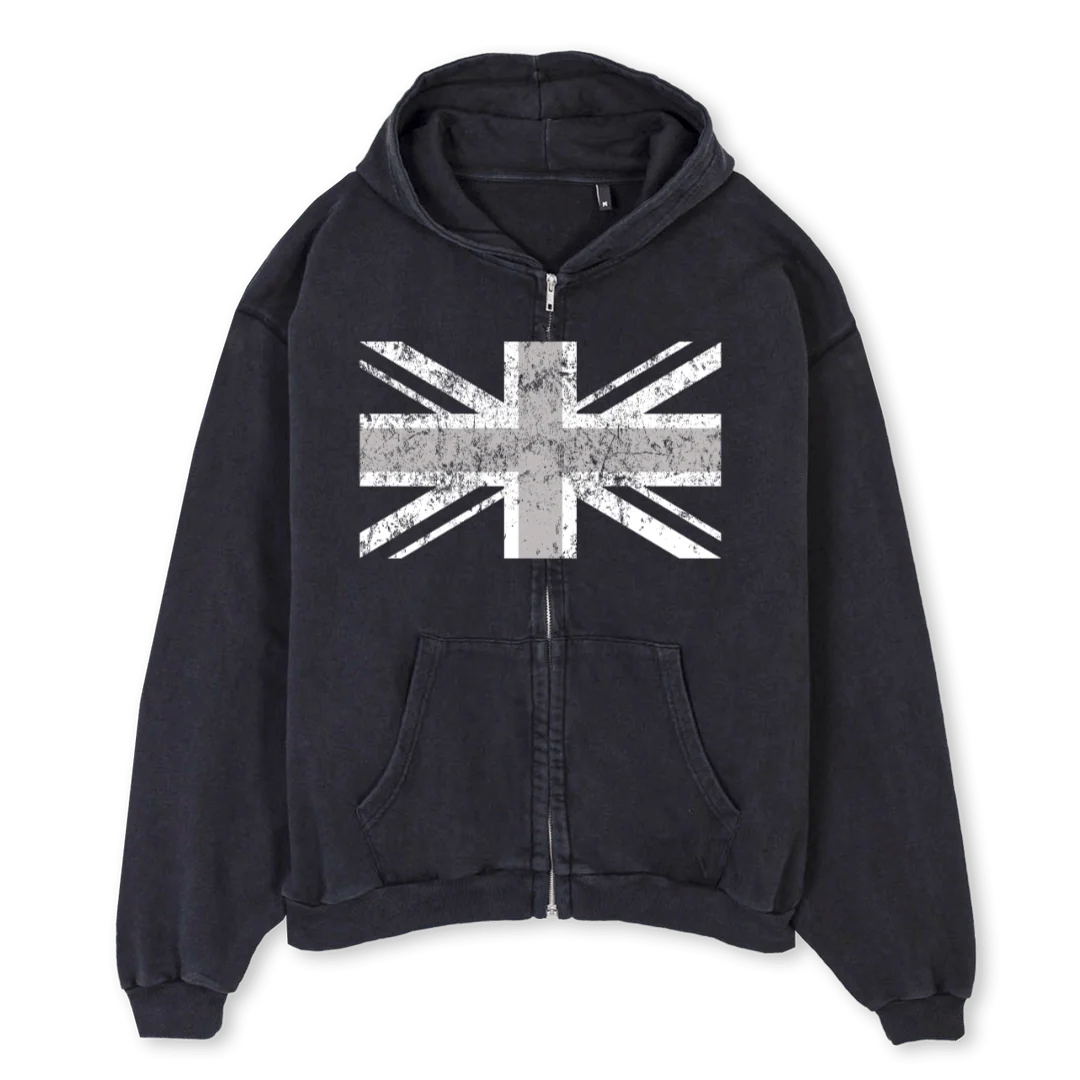 HDUKFLAG Vintage Black Oversized Zipped Hoodie.