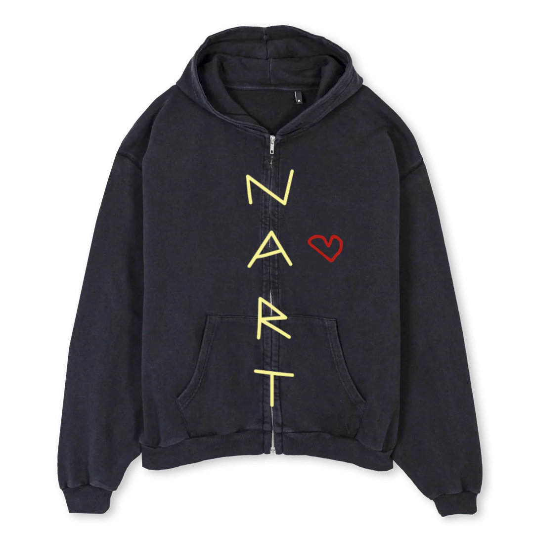 HEARTTEXTHART Vintage Black Oversized Zipped Hoodie.