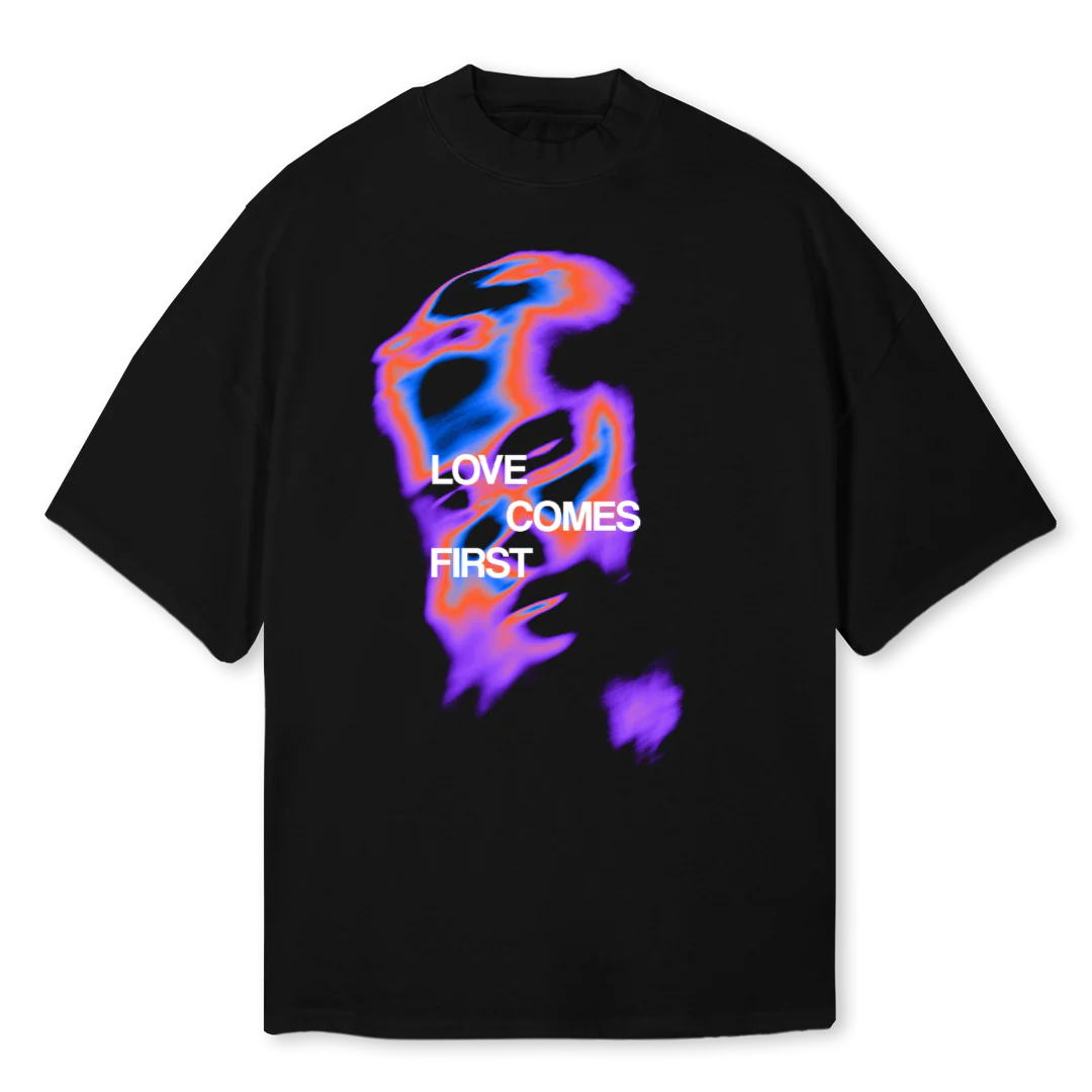 HEATWAVEMOCK Black Oversized Mock Neck Tee.