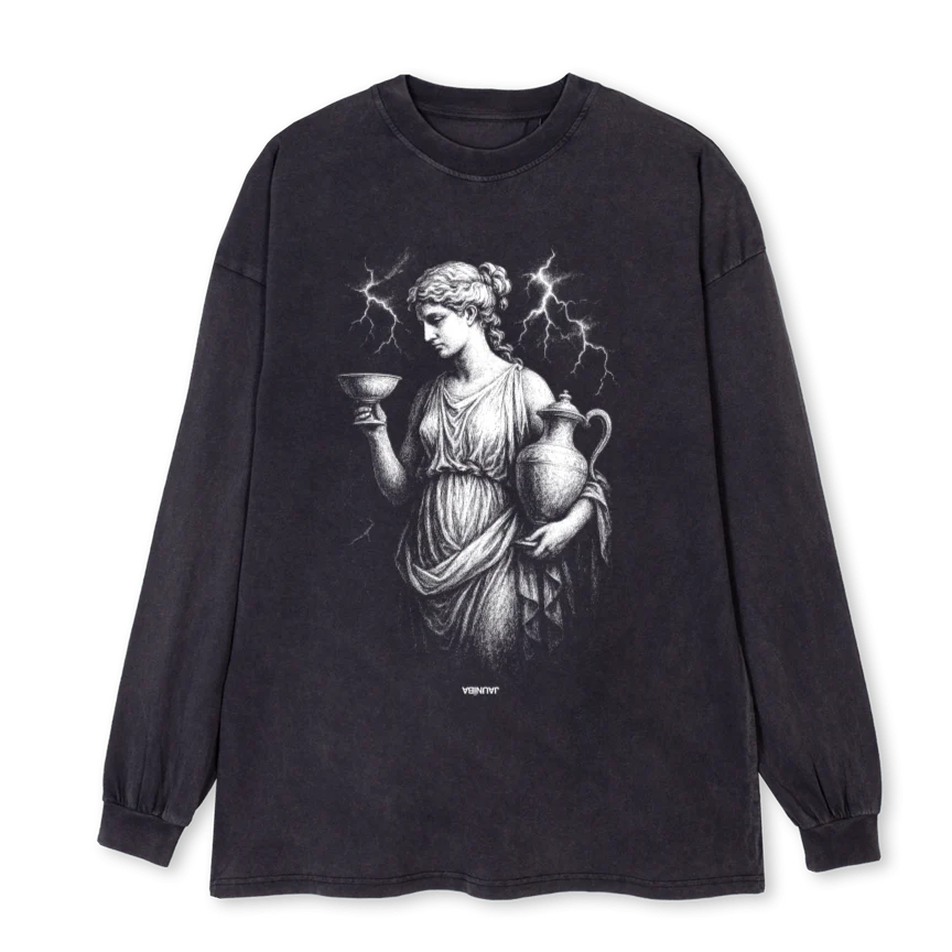 HEBE Vintage Black Oversized LS Tee.