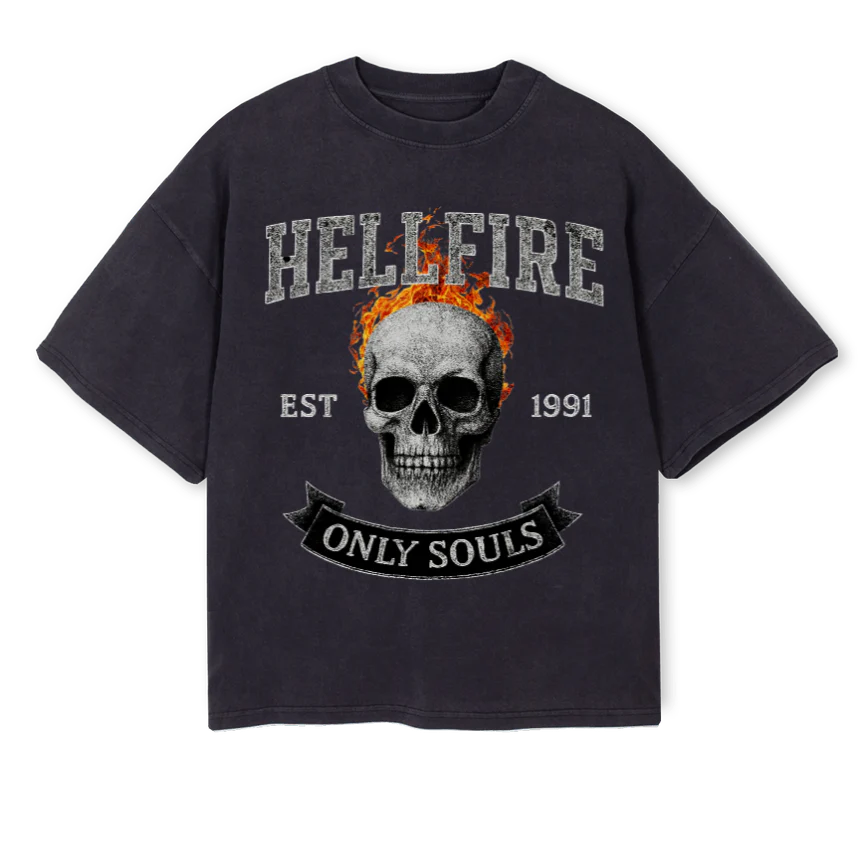 HELLFIRE Vintage Black Oversized Boxy Tee.