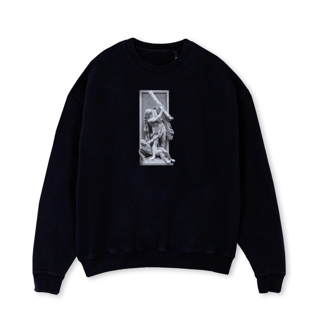 HERACLES  Black Oversized Crewneck Sweater.