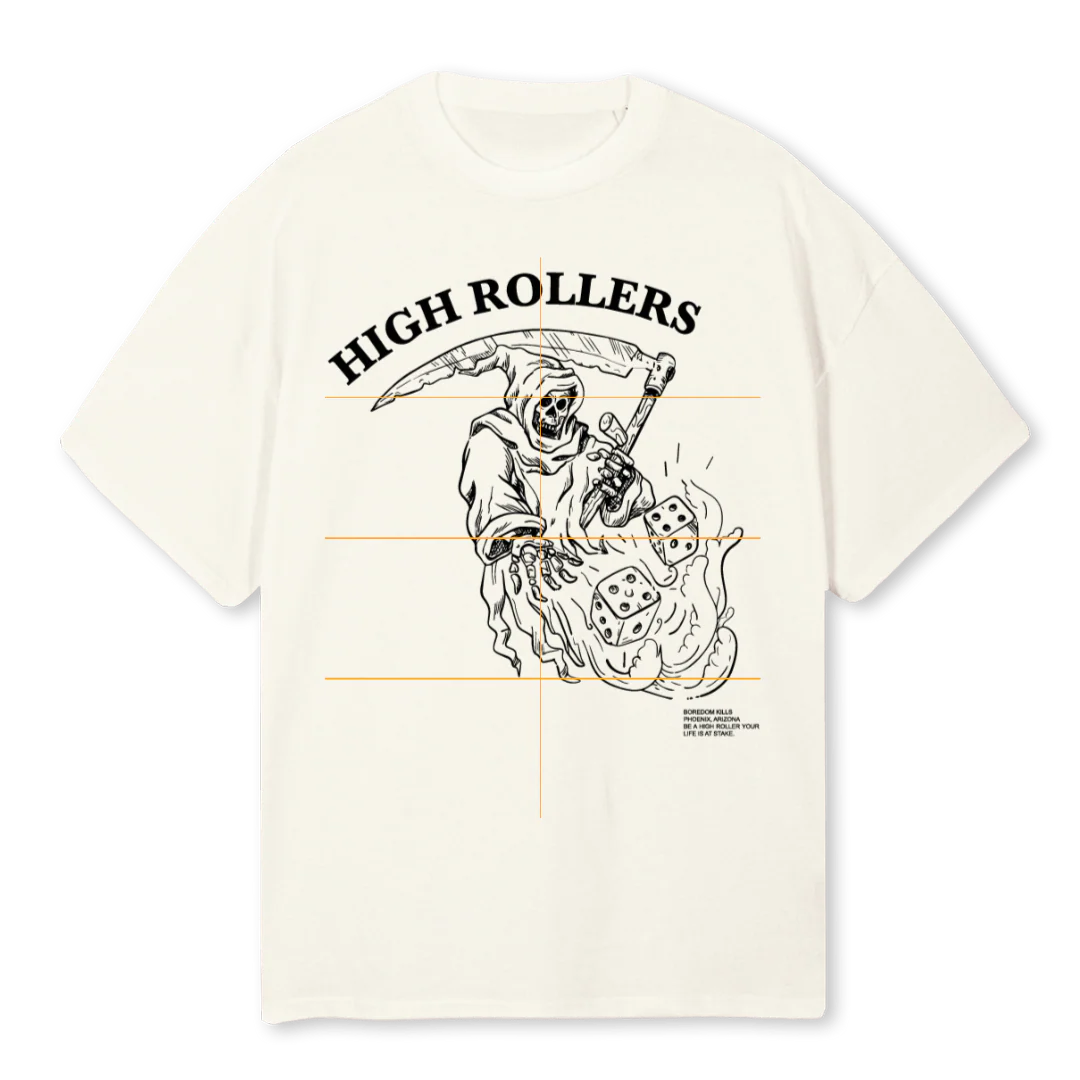 HIGH ROLLER Cream Oversized Tee.