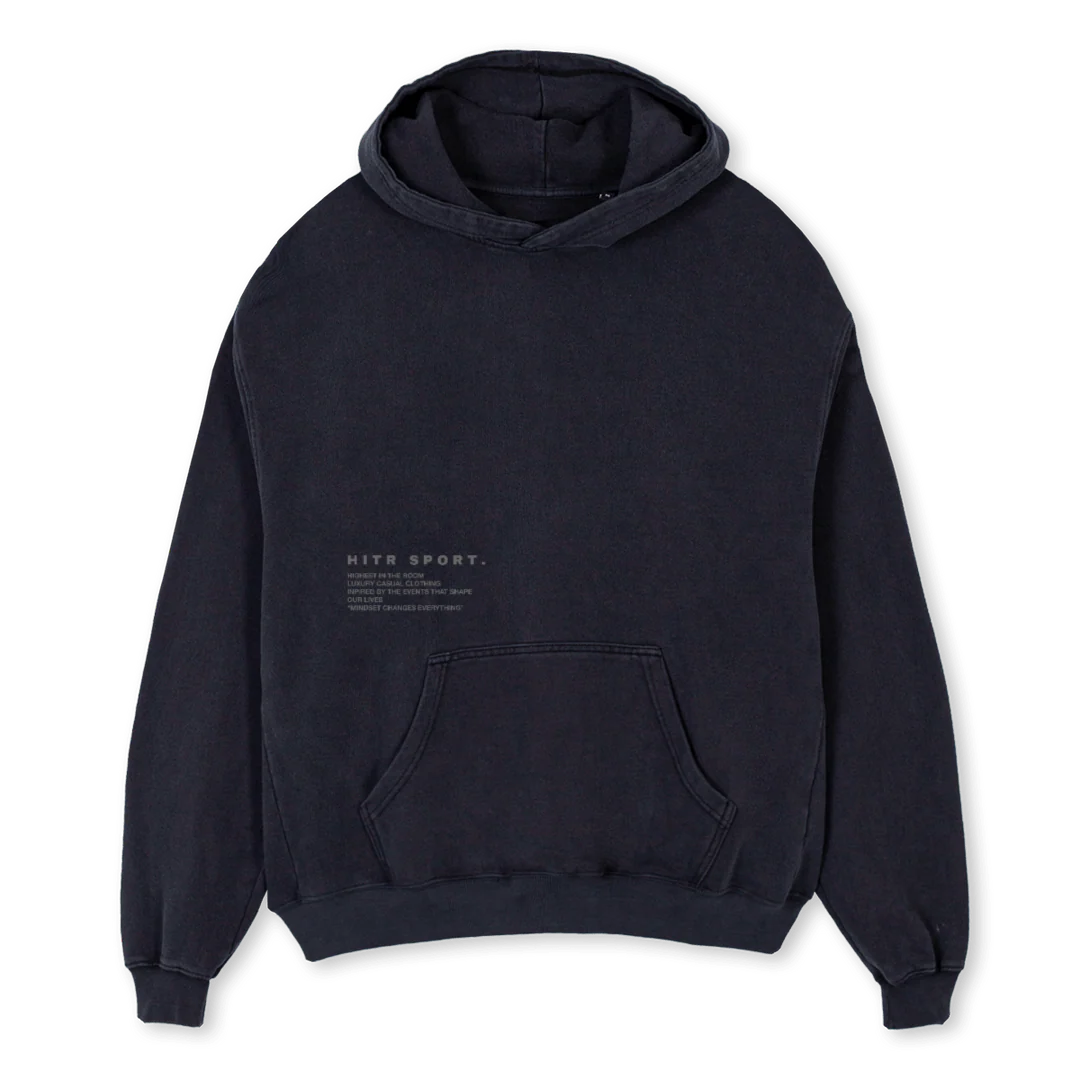 HITR TEXT HOODIE Vintage Black Oversized Hoodie.