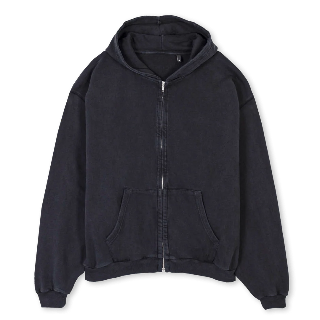 HOOD Vintage Black Oversized Zipped Hoodie.