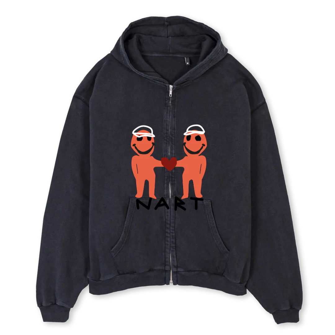 HOODIENART Vintage Black Oversized Zipped Hoodie.
